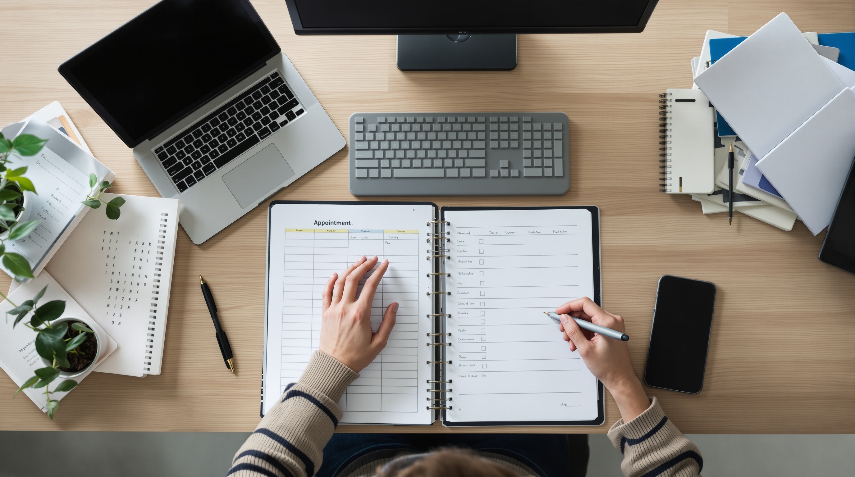 Mains professionnelles avec tablette - Prise de rendez-vous